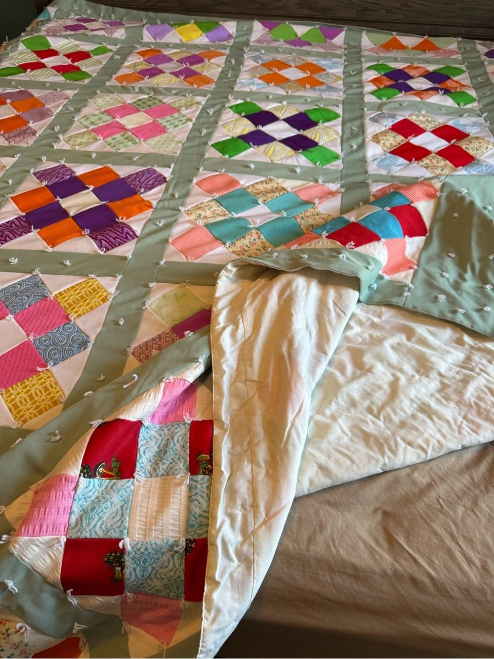 Handmade Vintage Multicolor Patchwork Quilt